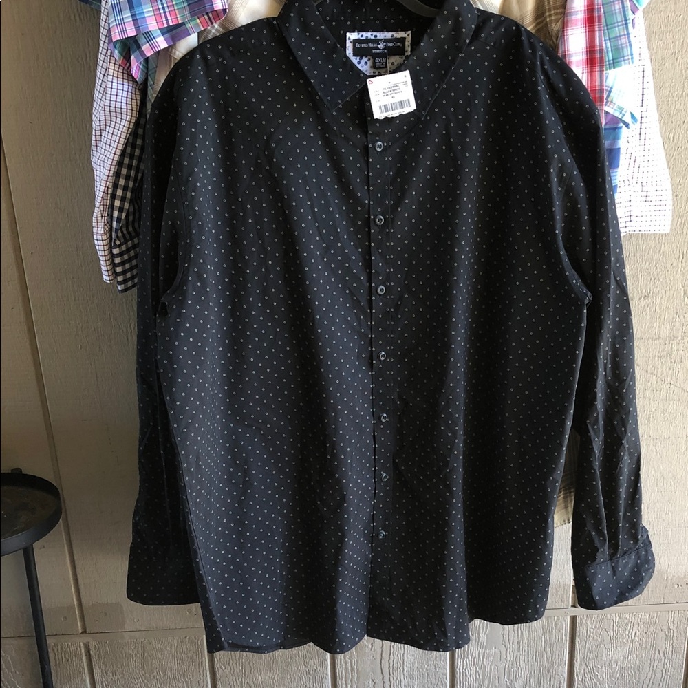Beverly Hills Polo Club Black Button-Down Shirt with Tiny White Dot Print